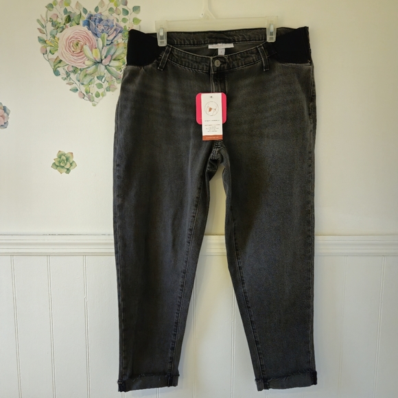 Isabel Maternity Jeans Charcoal Power Stretch Denim Raw Hem Side Panel Elastane - Picture 3 of 7